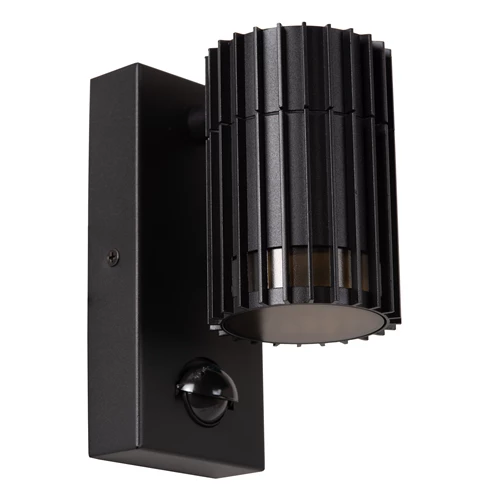 Lucide TIMBALA - Wandspot / Wandlamp Binnen/Buiten - 1xGU10 - IP44 - Beweging & dag/nacht sensor - Zwart | Essential - uitgezet